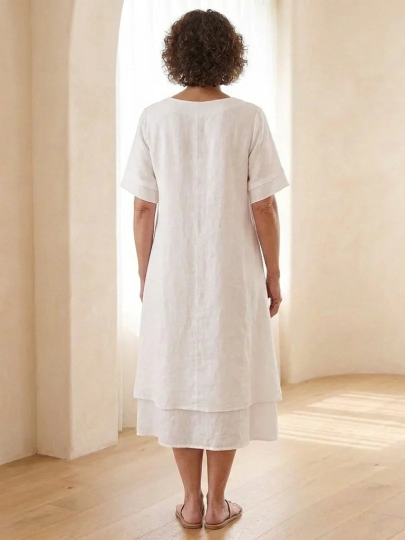 Layered Midi Dress Women Relaxed Fit Casual