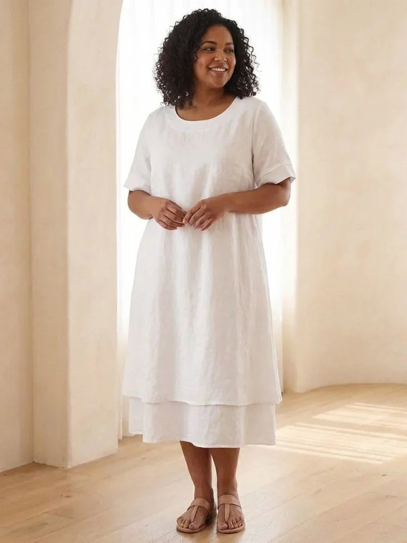 Layered Midi Dress Women Relaxed Fit Casual