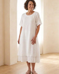 Layered Midi Dress Women Relaxed Fit Casual