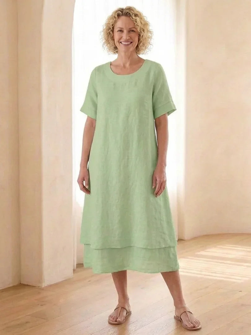 Layered Midi Dress Women Relaxed Fit Casual