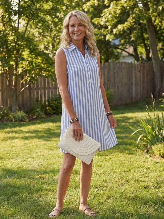 Sleeveless Striped Shirt Dress Women Relaxed Fit Casual Summer