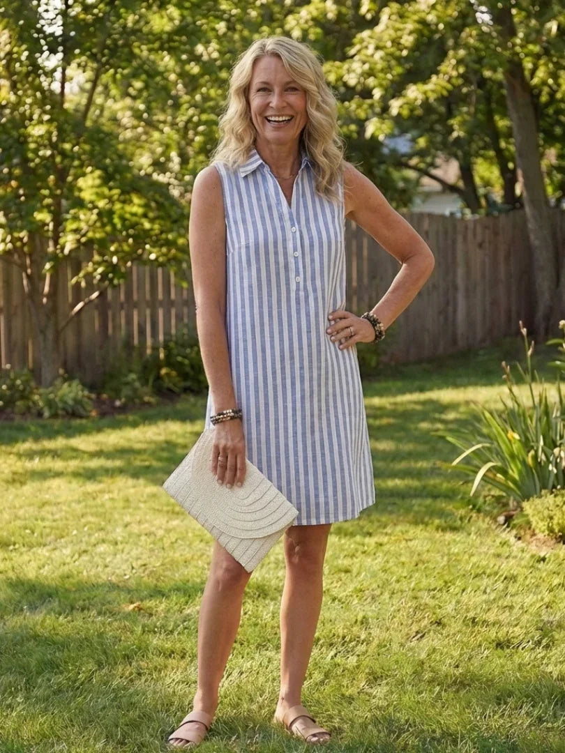 Sleeveless Striped Shirt Dress Women Relaxed Fit Casual Summer