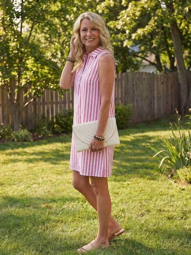 Sleeveless Striped Shirt Dress Women Relaxed Fit Casual Summer