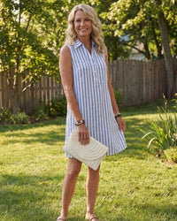 Sleeveless Striped Shirt Dress Women Relaxed Fit Casual Summer
