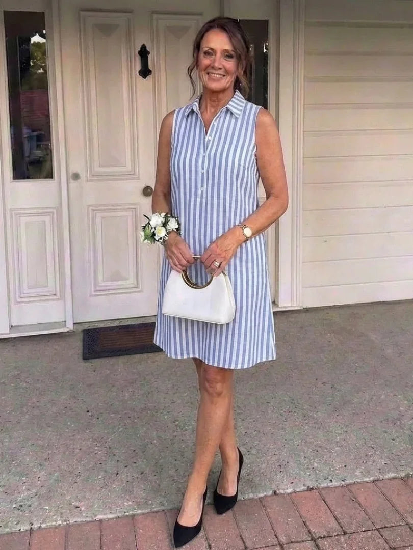 Sleeveless Striped Shirt Dress Women Relaxed Fit Casual Summer