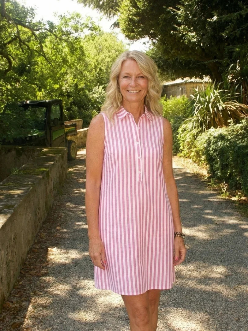 Sleeveless Striped Shirt Dress Women Relaxed Fit Casual Summer