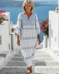 Maxi Dress Women Relaxed Fit Casual Embroidered