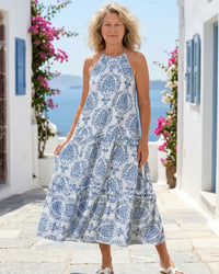Sleeveless High Neck Midi Dress Women Relaxed Fit Casual