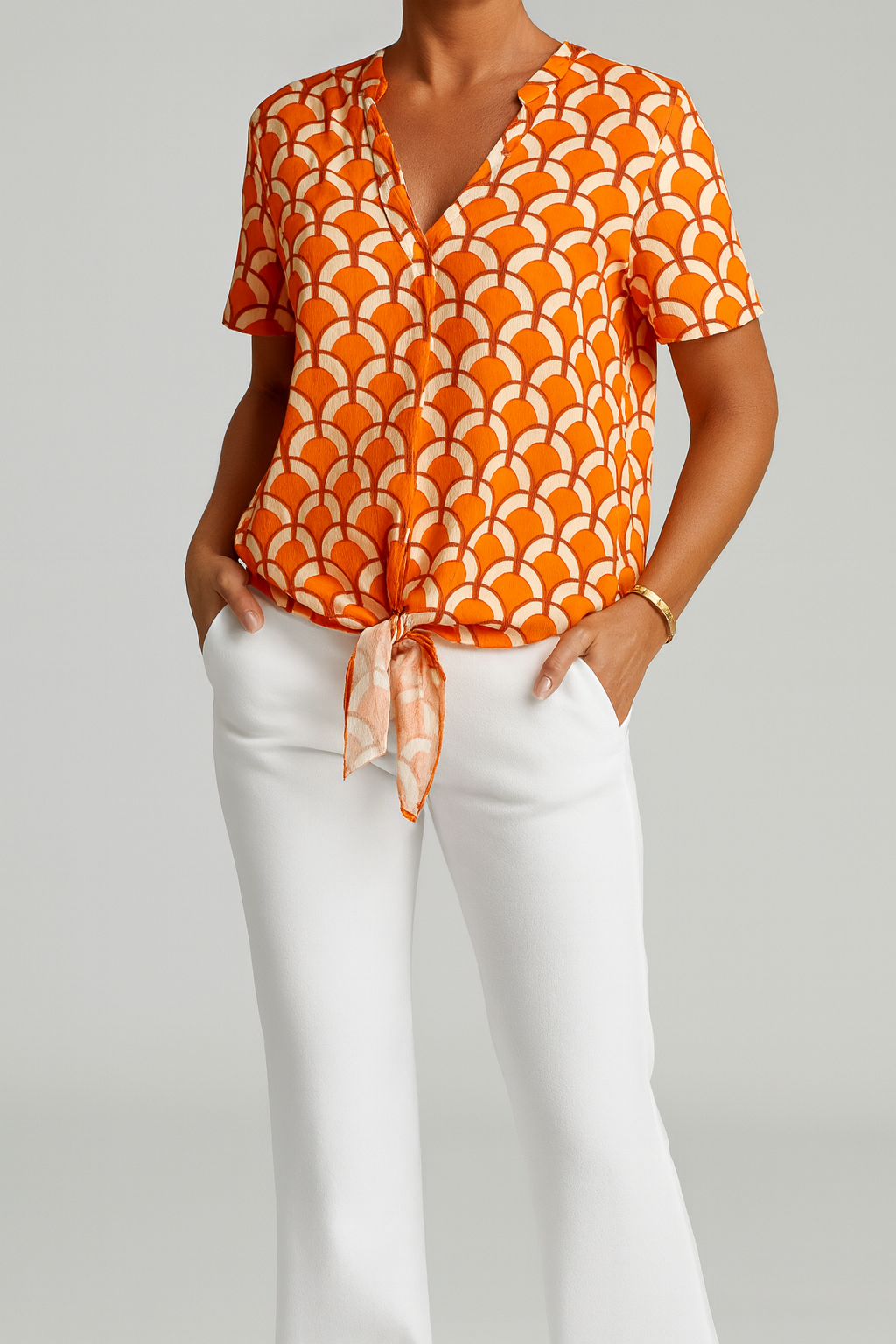 Top Women Relaxed Fit Casual Tie Hem Print