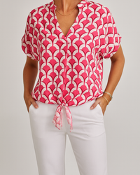 Top Women Relaxed Fit Casual Tie Hem Print