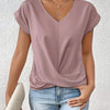 Top Women Relaxed Fit Casual V-Neck Twist Front Top