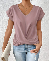 Top Women Relaxed Fit Casual V-Neck Twist Front Top
