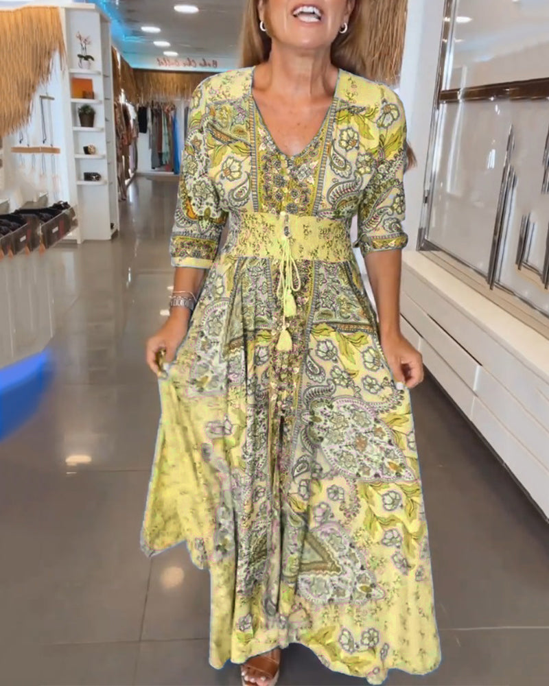 Maxi V-Neck Dress Women A-Line Summer Boho Romantic