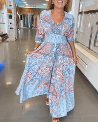 Maxi V-Neck Dress Women A-Line Summer Boho Romantic