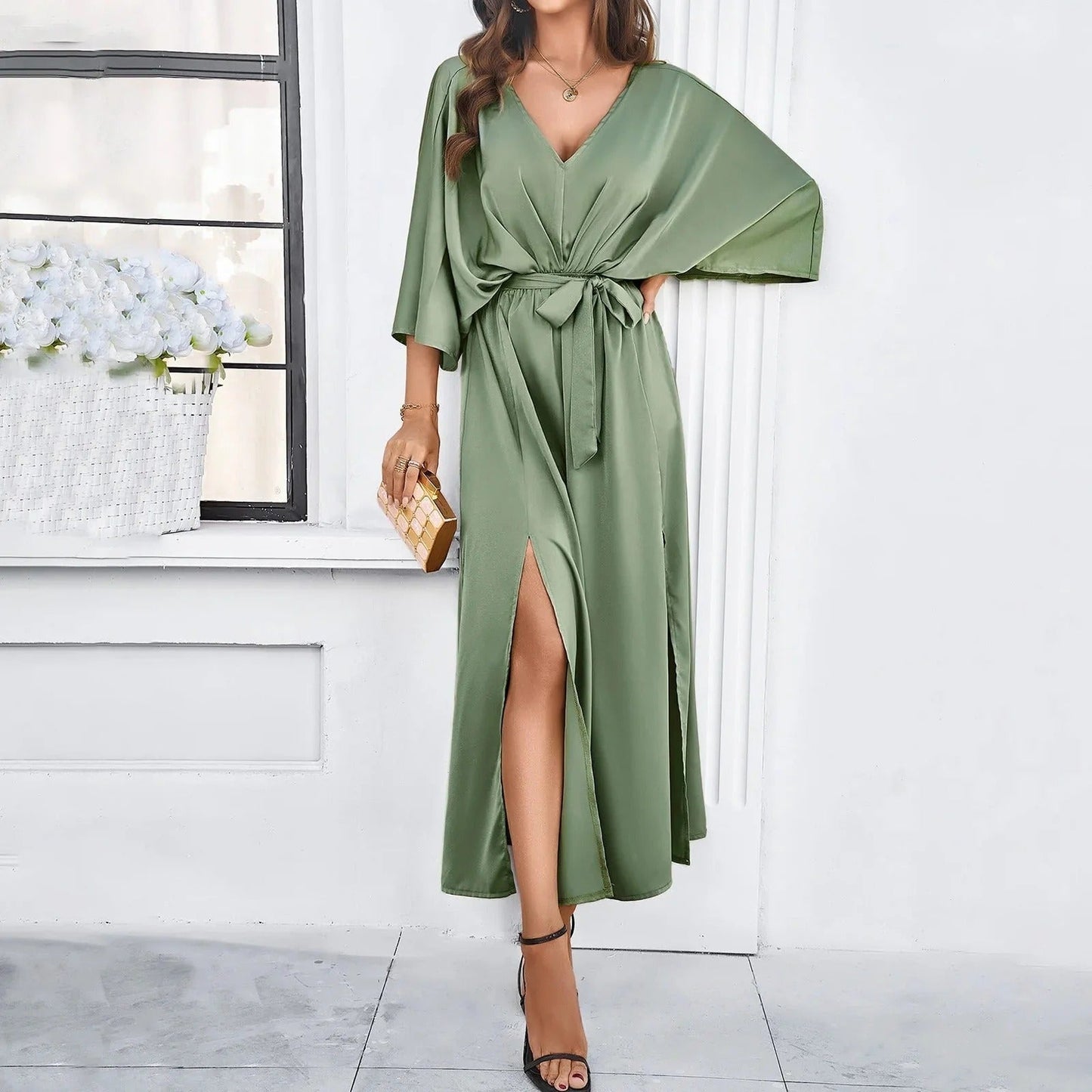 V-neck Dress Women Regular Fit Casual Summer