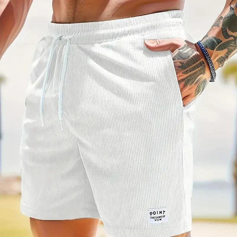 Ribbed Shorts Men Relaxed Fit Casual Summer