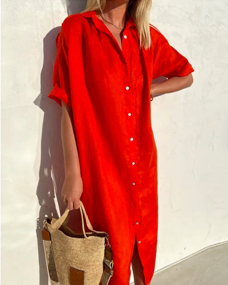 Women's Button-Up Summer Maxi Dress – Relaxed V-Neck Fit for Warm Days