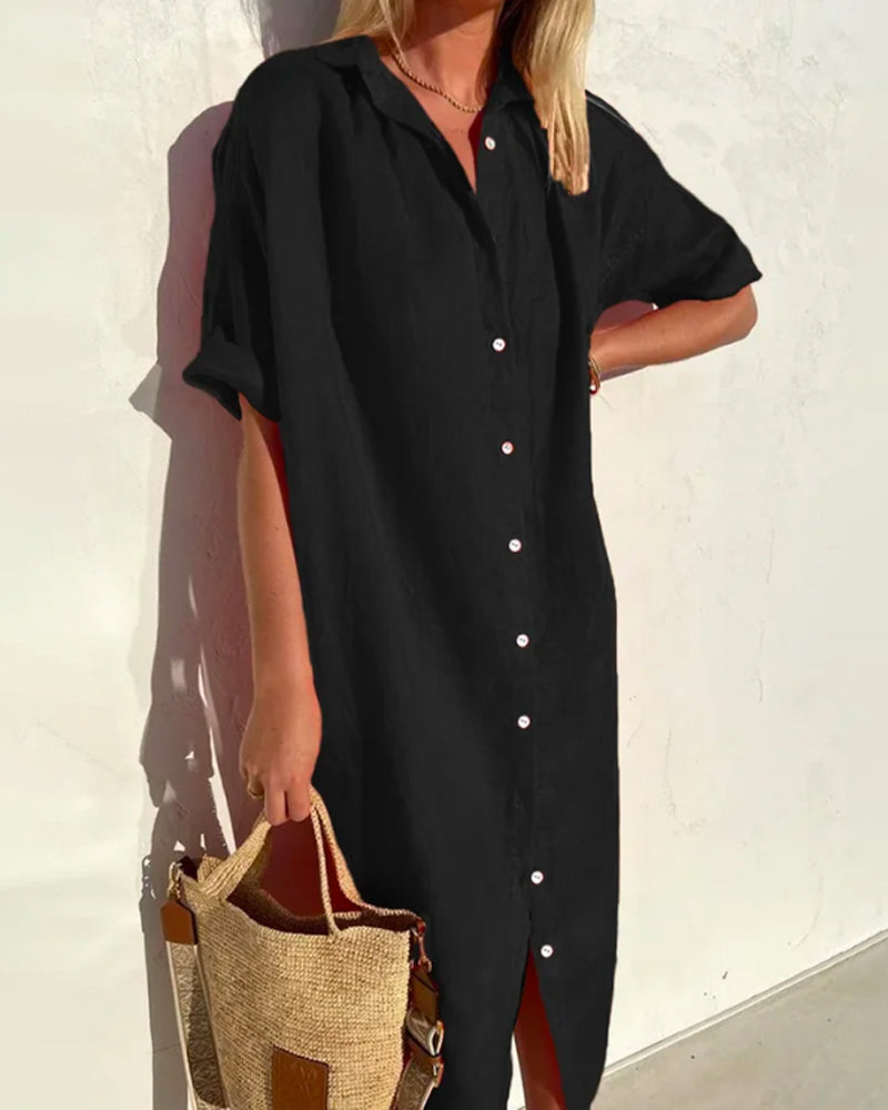 Women's Button-Up Summer Maxi Dress – Relaxed V-Neck Fit for Warm Days