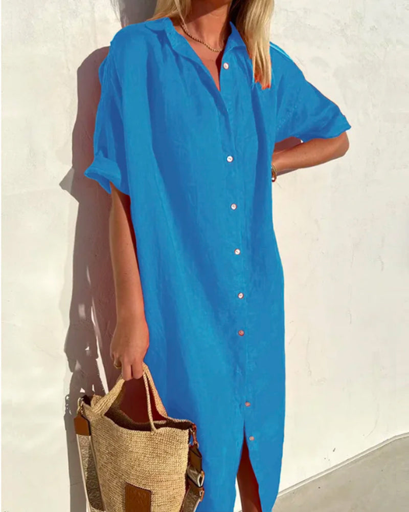 Women's Button-Up Summer Maxi Dress – Relaxed V-Neck Fit for Warm Days