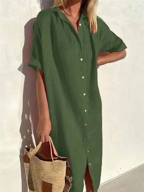 Women's Button-Up Summer Maxi Dress – Relaxed V-Neck Fit for Warm Days