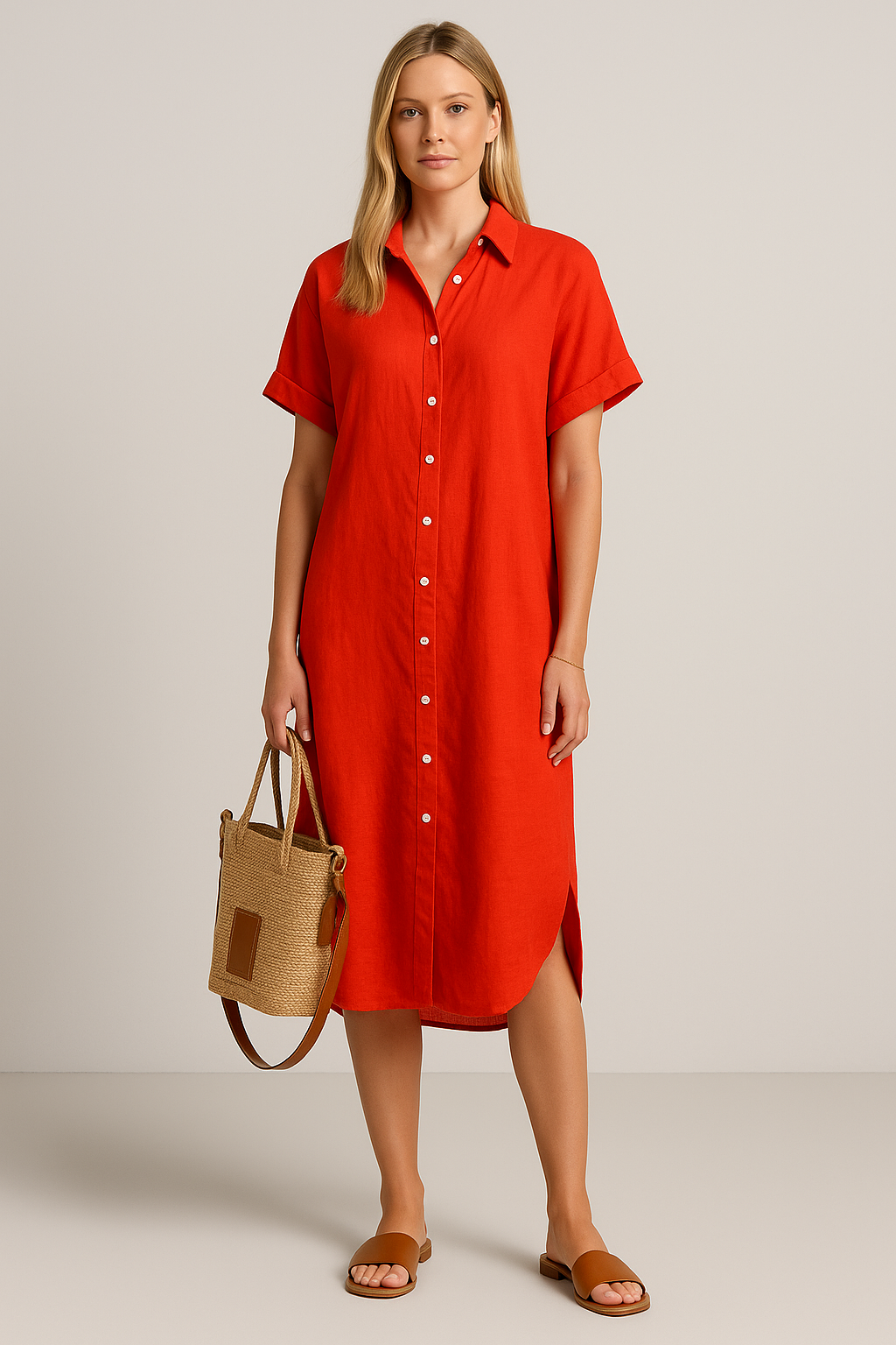 Women's Button-Up Summer Maxi Dress – Relaxed V-Neck Fit for Warm Days