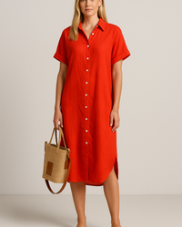 Women's Button-Up Summer Maxi Dress – Relaxed V-Neck Fit for Warm Days
