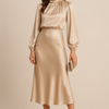 Women's High Neck Midi Dress – Elegant High Waist Silhouette