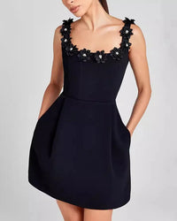 Women's Mini Sheath Dress – Square Neck with Floral Detail