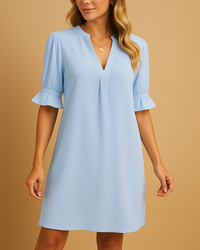 Women’s Pleated Midi Dress – Relaxed Fit with Half Sleeves for Everyday Elegance
