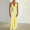 Women’s Satin Halter Neck Maxi Dress – Ruched Backless Evening Gown