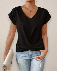 Short Sleeve Twist Front Top Women Relaxed Fit Casual Summer