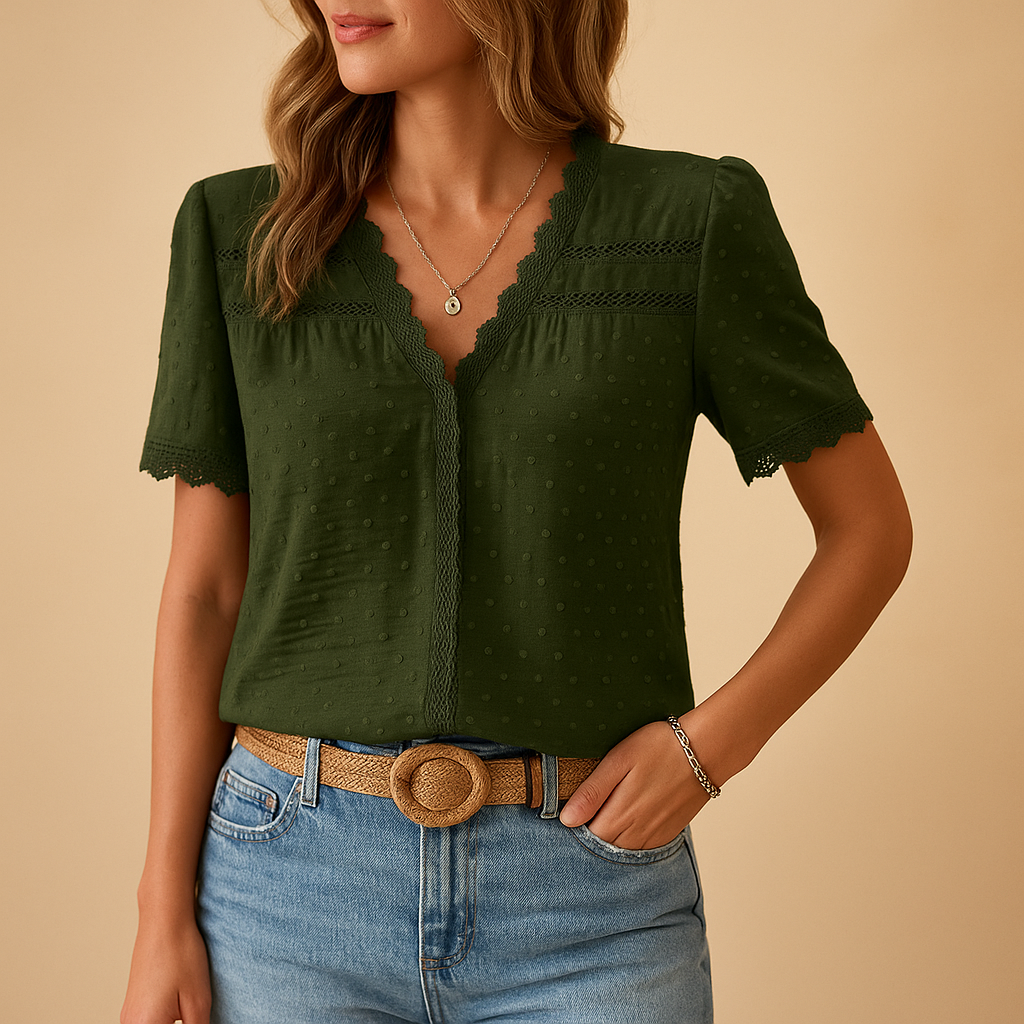 V-Neck Lace Blouse Women Elegant Fit Work Evening