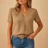V-Neck Lace Blouse Women Elegant Fit Work Evening