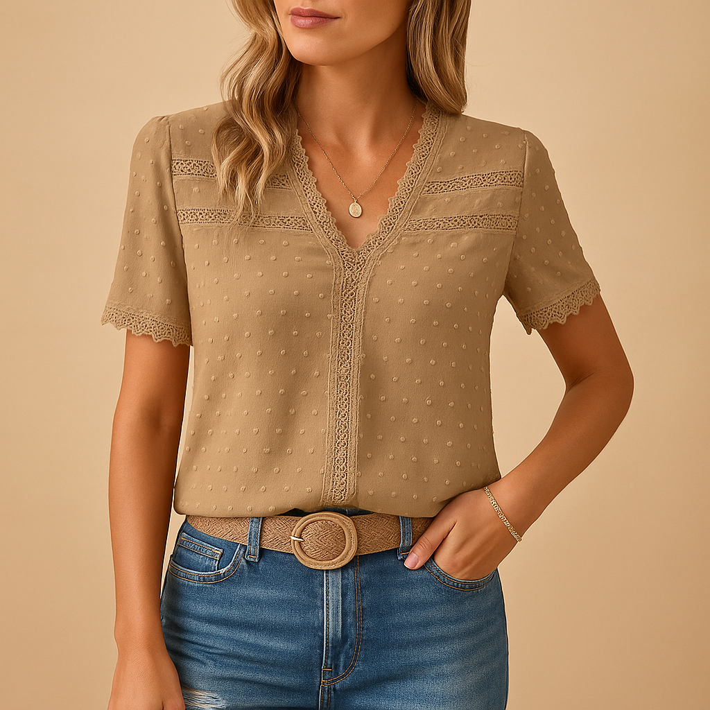 V-Neck Lace Blouse Women Elegant Fit Work Evening