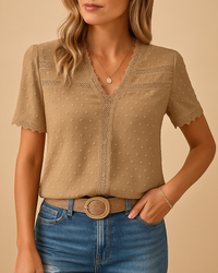 V-Neck Lace Blouse Women Elegant Fit Work Evening