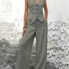 Two-Piece Women Slim Fit Vest Wide Pants Elegant Business