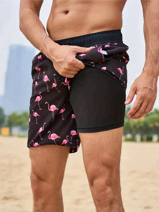 Swim Shorts Men Regular Fit Casual Summer Tropical Print