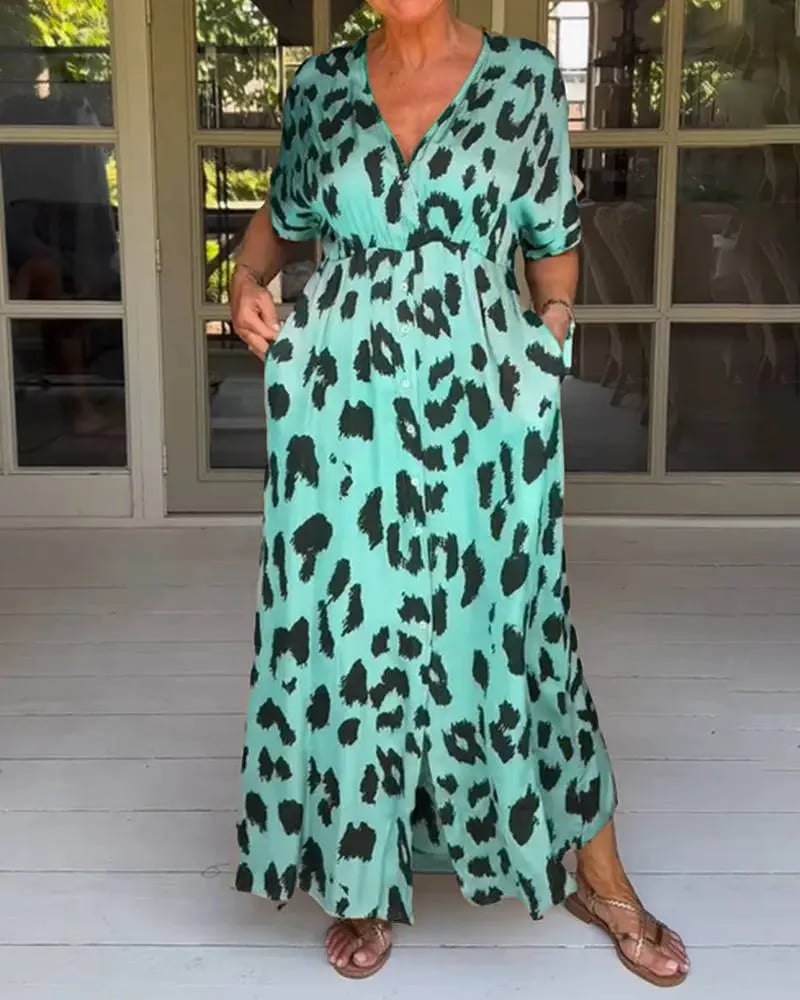 Maxi Dress Women Regular Fit Casual Leopard Print