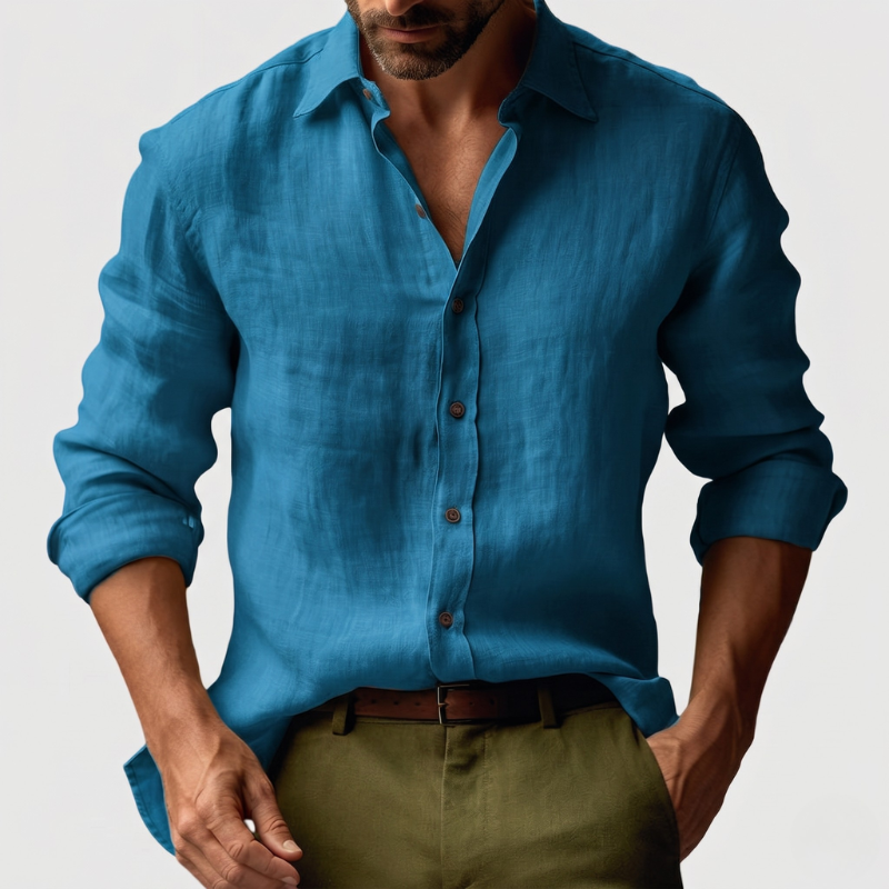 Button-Down Shirt Men Relaxed Fit Casual Long Sleeve