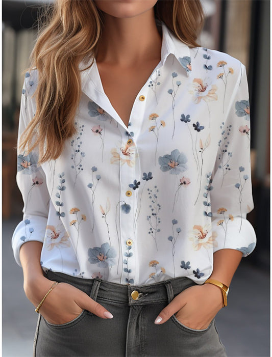 Blouse Women Relaxed Fit Casual Floral Pattern