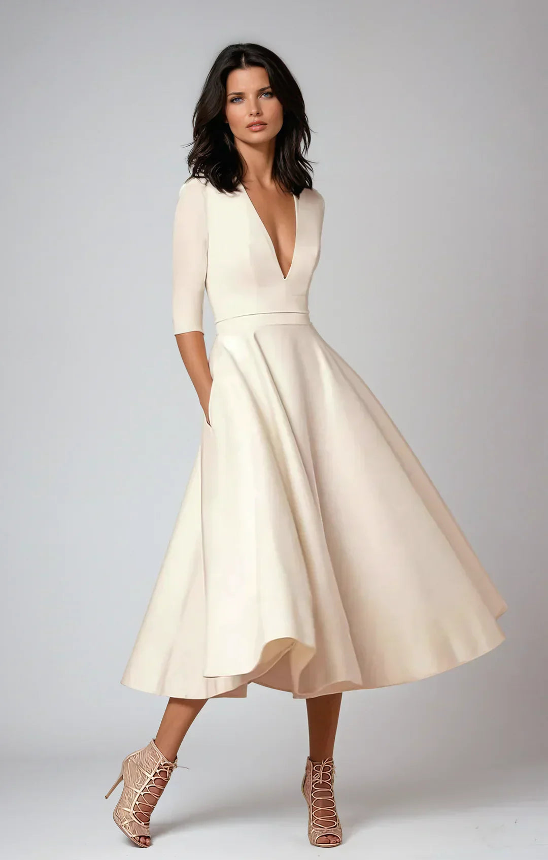A-Line Midi Dress Women Fitted Casual Elegant
