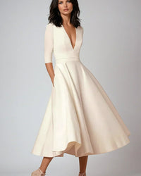 A-Line Midi Dress Women Fitted Casual Elegant