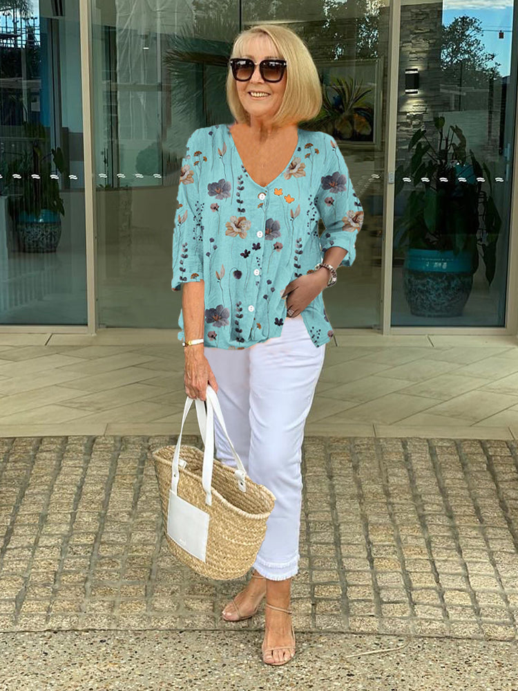 Floral Top Women Relaxed Fit Casual Summer