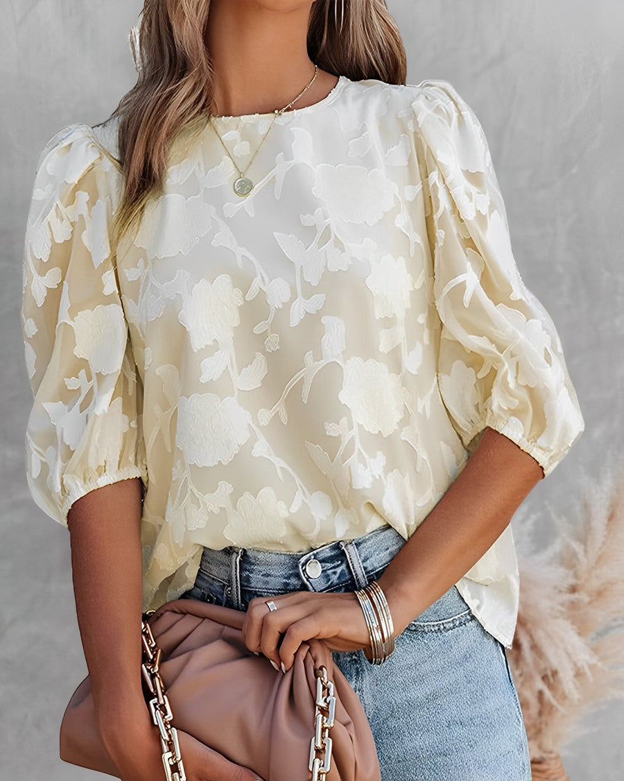 Blouse Women Regular Fit Casual Elegant Puff Sleeves