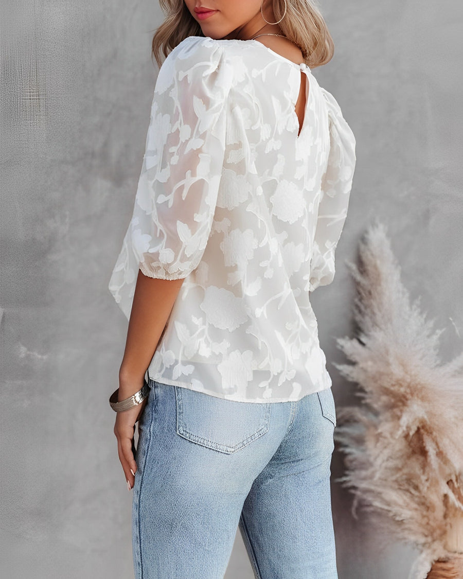 Blouse Women Regular Fit Casual Elegant Puff Sleeves
