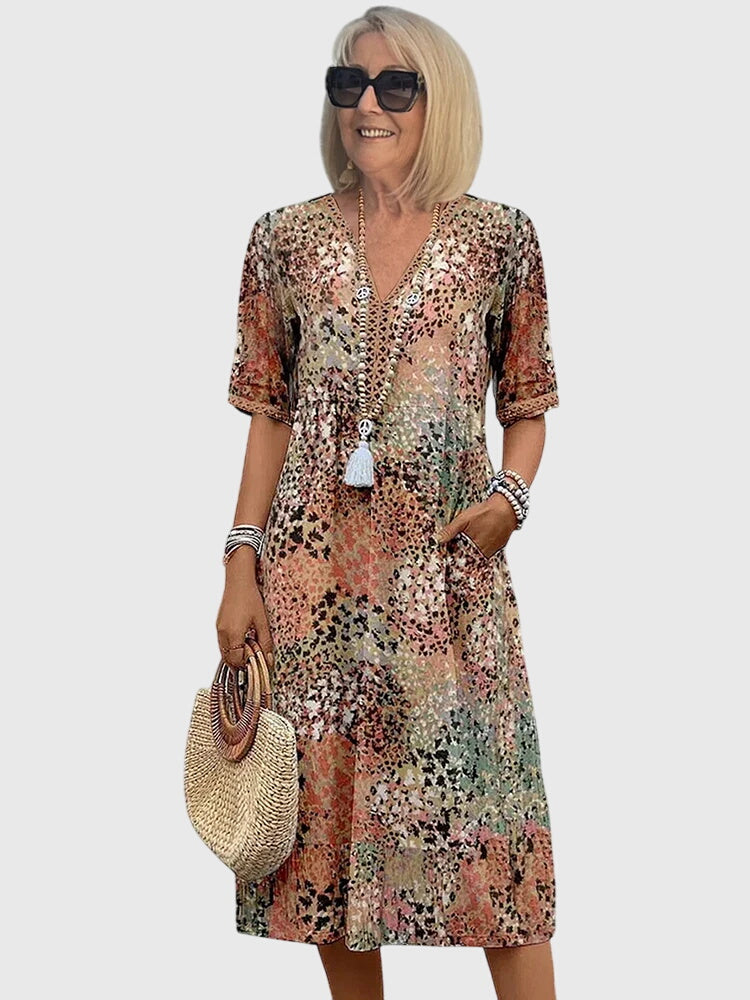 Floral Midi Dress Women Regular Fit Casual Elegant