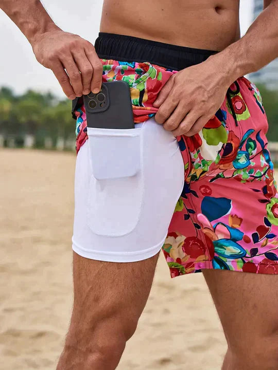 Swim Shorts Men Regular Fit Casual Summer Tropical Print
