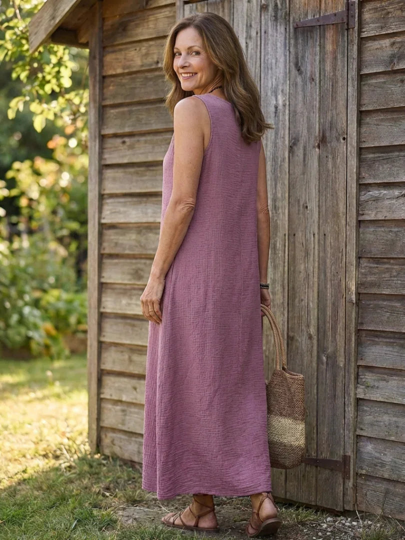 Sleeveless V Neck Maxi Dress Women Relaxed Fit Casual Summer