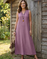 Sleeveless V Neck Maxi Dress Women Relaxed Fit Casual Summer