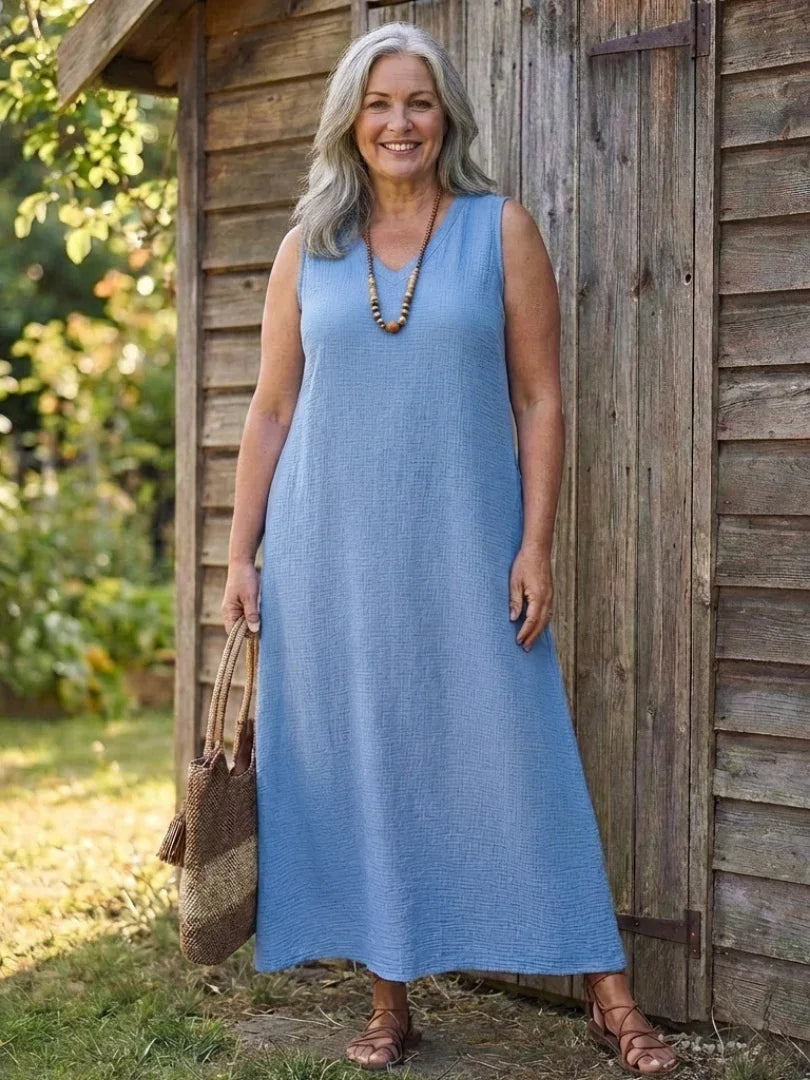Sleeveless V Neck Maxi Dress Women Relaxed Fit Casual Summer